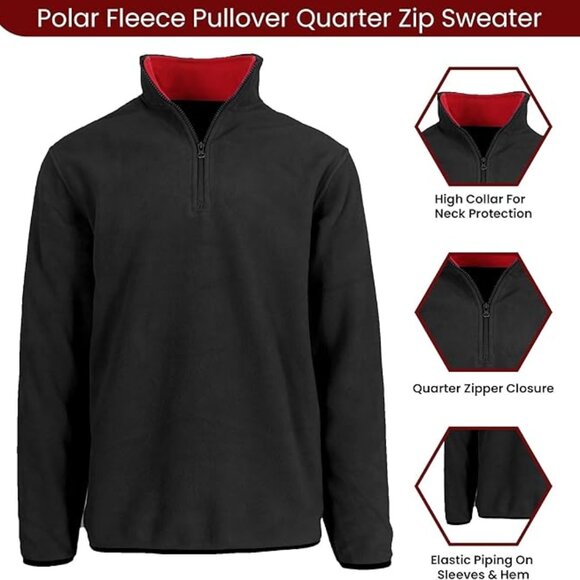 Men’s Quarter Zip Thermal Fleece Pullover Long Sleeve Sweatshirt Mid Weight Swea - Picture 1 of 3